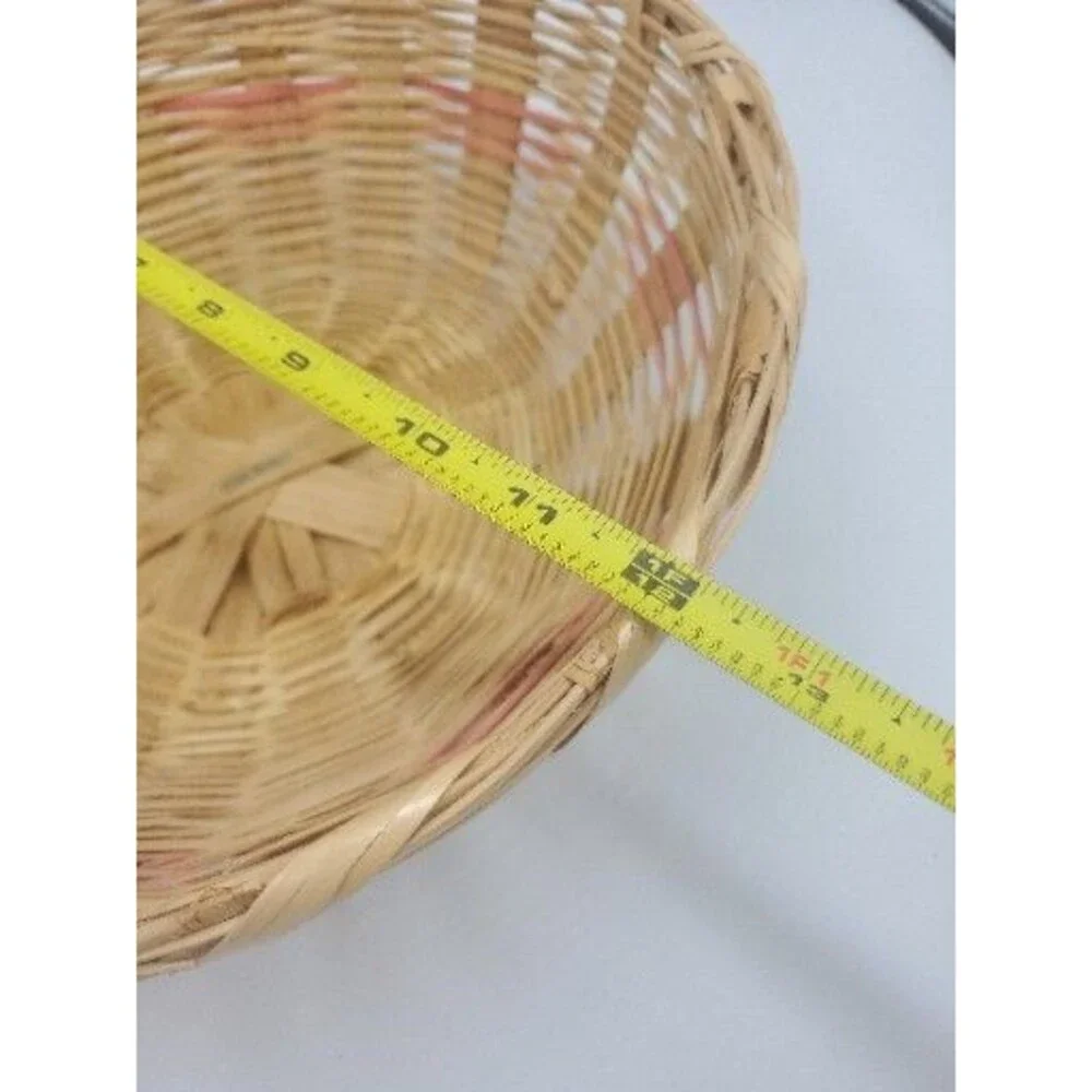 Vintage Woven Easter Basket Pink Bands Handle Made in Mexico 12